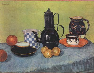 Vincent Van Gogh Still life Blue Enamel Coffeepot Earthenware and Fruit (nn04) china oil painting image